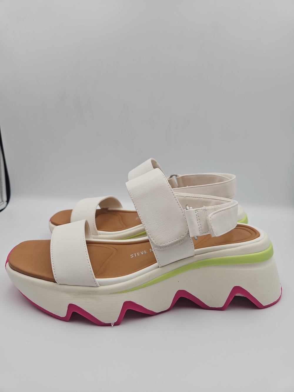 Steve Madden White Platform Sandals with Pink-Green Accent
